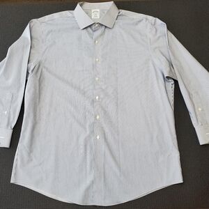 Brooks Brothers Dress Shirt Mens 18-4/5 Blue/White Stripes Regent No Iron